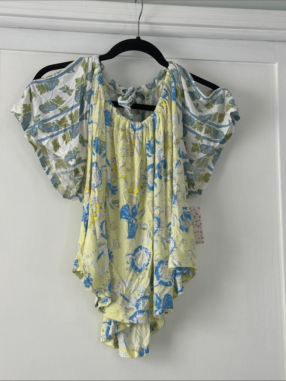 Women’s Floral cold Shoulder Top in Yellow and Blue - bin 2